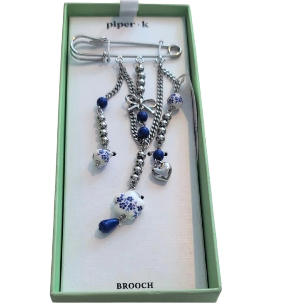 Piper + K Silver and Blue Brooch